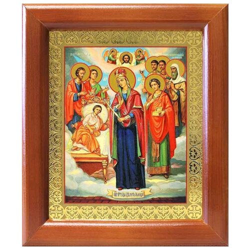 Икона Богородицы Целительница и святые врачеватели, рамка 12,5*14,5 см