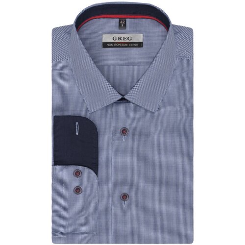 фото Рубашка мужская длинный рукав greg 214/231/0041/zv/1_gb, приталенный силуэт / slim fit, цвет синий, рост 174-184, размер ворота 40