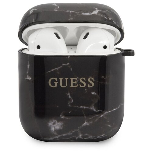 фото Чехол guess для airpods tpu case with ring marble design black