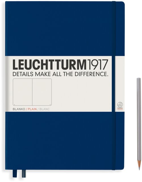 Записная книжка нелинованная Leuchtturm Master A4+ 235 стр, твердая обложка темно-синяя