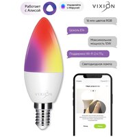 Умная цветная лампочка для Яндекс Алисы LED светодиодная Wi-Fi RGB SM04 RGB, 6500К, E14, 5Вт Умный дом Vixion