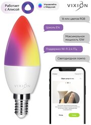 Умная цветная лампочка для Яндекс Алисы LED светодиодная Wi-Fi RGB SM04 RGB, 6500К, E14, 5Вт Умный дом Vixion