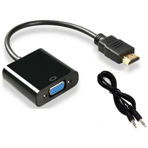 Переходник-адаптер HDMI-VGA+AUX звук кабель 0,1м черный переходник адаптер для подключения цифровой приставки на vga монитор белый конвертер изображения