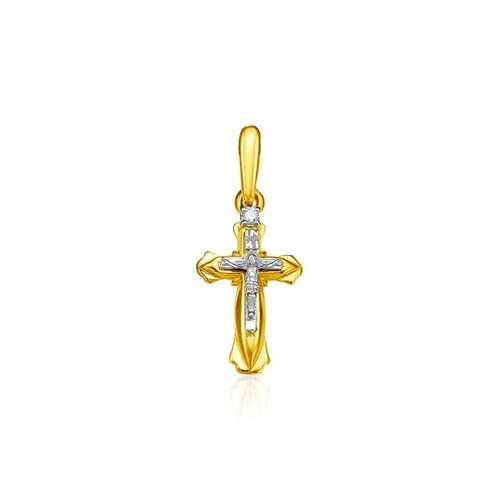 Крестик Даръ, желтое золото, 585 проба, родирование, бриллиант, размер 2.5 см.