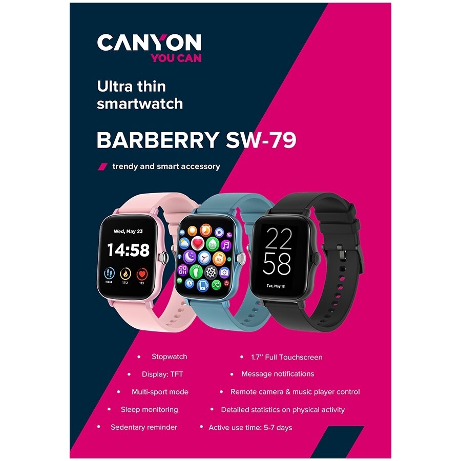 Умные часы CANYON Barberry SW-79 CNS-SW79PP розовый - фото №14