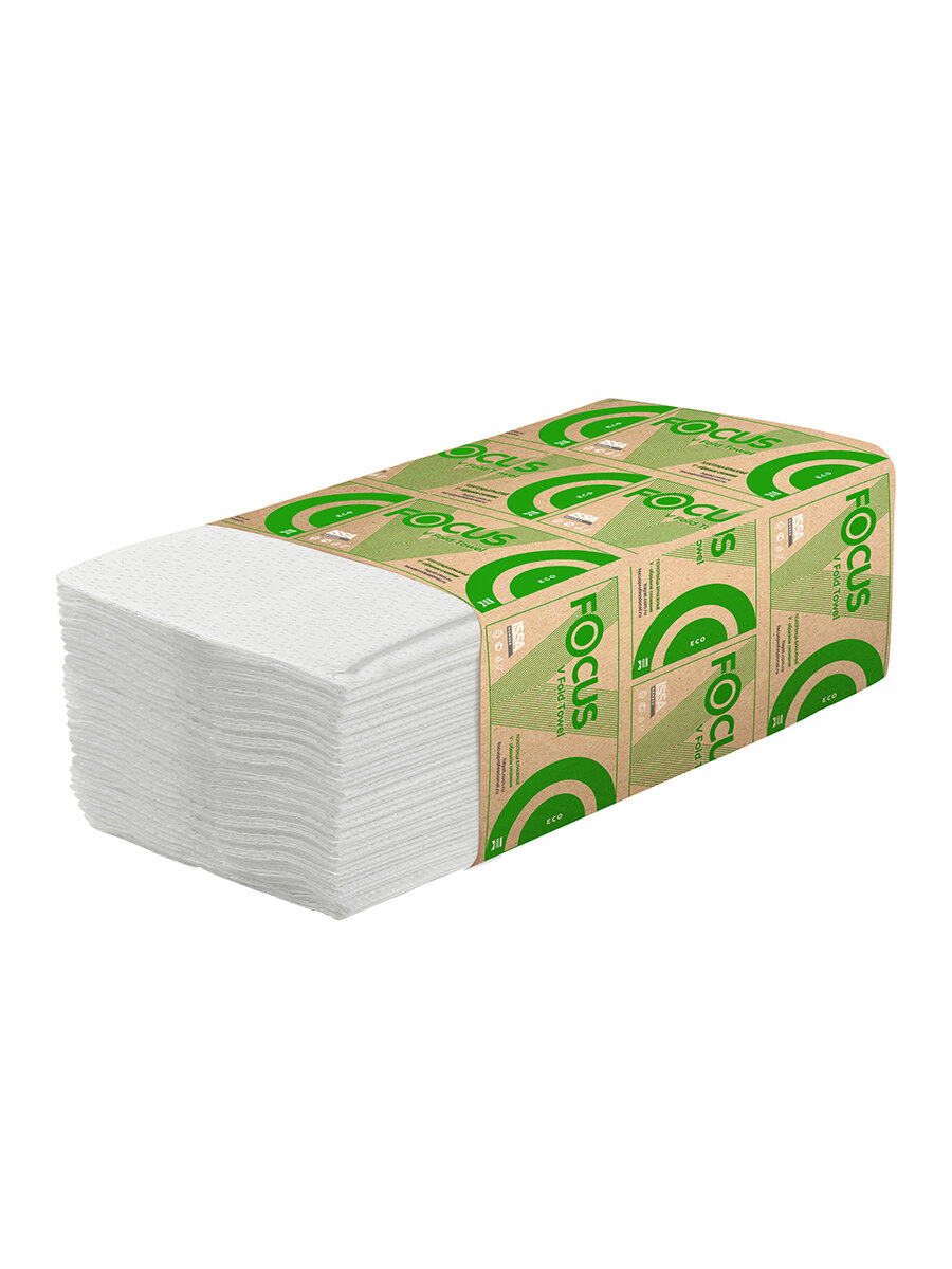 Полотенца бумажные Focus ECO V-сложение 23х23, однослойные 250 листов, 1 пачка