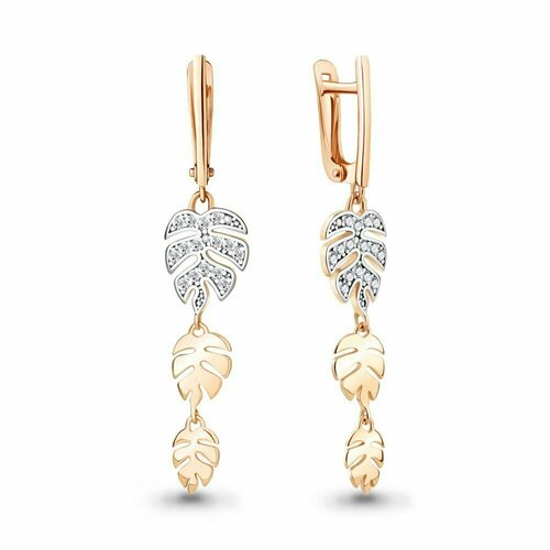 Серьги серебро, 925 проба, фианит, золотой