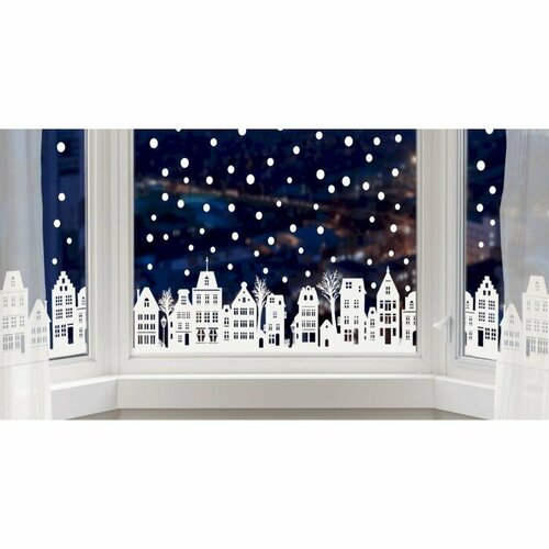 Houseinterio Наклейка декоративная для окон "Снежный город" 140х25 см (снег 10х40 см)