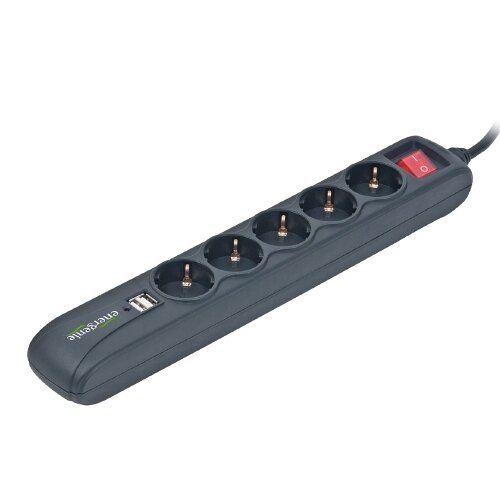 Сетевой удлинитель Energenie SPG5-U-5, 5 розеток, 2 USB (2x500mA), 16A, 1.5м, черный