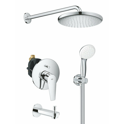 Душевая система с тропическим душем и изливом Grohe BauEdge Professional 250, хром