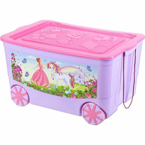 Ящик для игрушек EL Casa KidsBox Принцесса и единорог с крышкой, на колёсах, 55 л, 640331 Elan