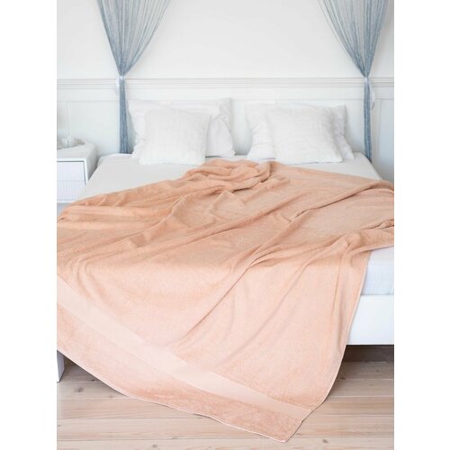 фото Простыня-покрывало махровое aisha home textile, 1,5 спальное, 150х200 см, хлопок 100%, бежевое.