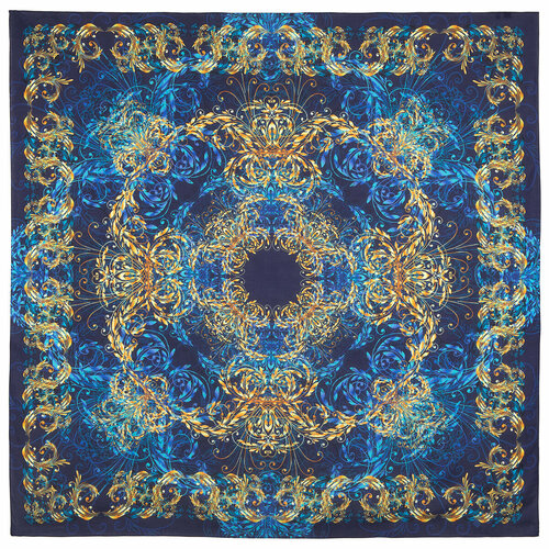 фото Платок павловопосадская платочная мануфактура, 135х135 см, синий, золотой