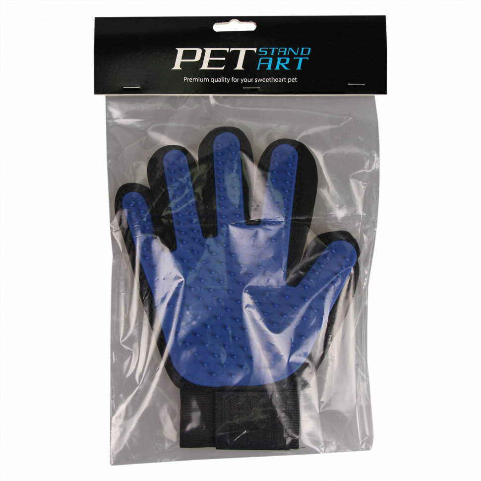 Ziver Перчатка для вычесывания шерсти животных, PetStandArt 27.PS.005-BL, синий - фотография № 2