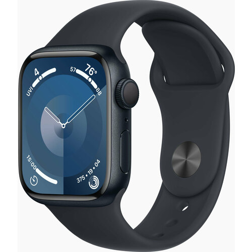 Смарт-часы Apple Watch Series 9 A2978 41мм OLED корп. темная ночь Sport Band рем. темная ночь разм. брасл:130-180мм (MR8W3ZP/A)