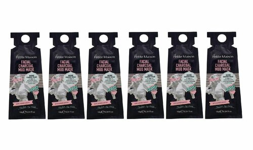 Маска для лица, с древесным углем, Petite Maison, Facial charcoal mud mask, грязевая, 10 г, 6 штук