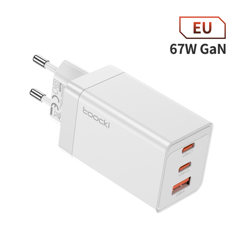 Зарядное устройство Toocki сетевое с USB Type-C и поддержкой быстрой зарядки, GaN 67 Вт (цвет белый)