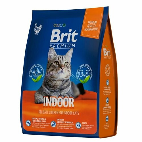 Brit Premium Cat Indoor 1шт -2кг с курицей для кошек домашнего содержания