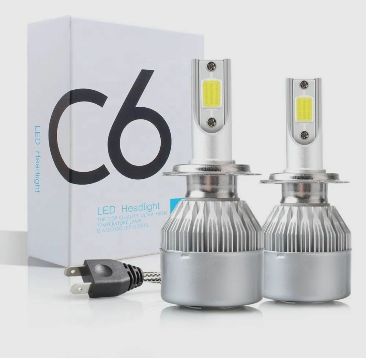 Лампа светодиодная LED C6 цоколь H7, 6000К, комплект 2шт, для головного света и птф