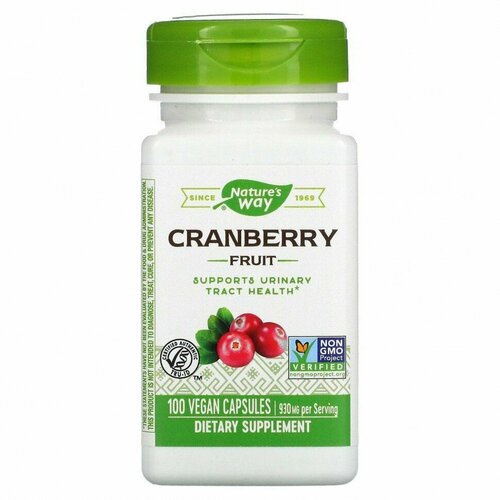 Клюква, 465мг, Nature's Way, Cranberry Fruit, 100 веганских капсул / Жаропонижающее / Мочегонное средство от отеков