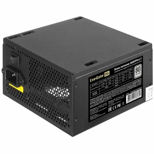 Блок питания 800W ExeGate 80 PLUS 800PPH-LT-OEM ATX APFC КПД 82 80 PLUS 12cm fan 24pin 2x 472800₽