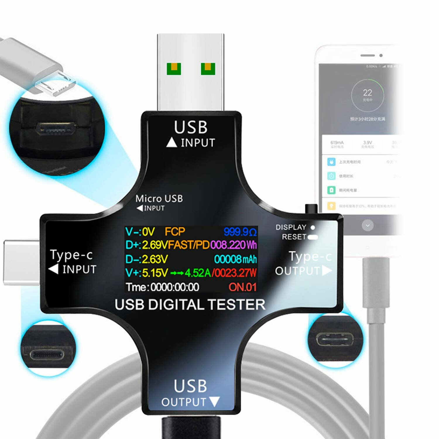 Цифровой USB-тестер, вольтметр-Амперметр с цветным TFT Type-C PD - фотография № 12