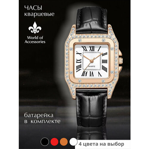 фото Наручные часы жен-камни-черный, черный world of accessories