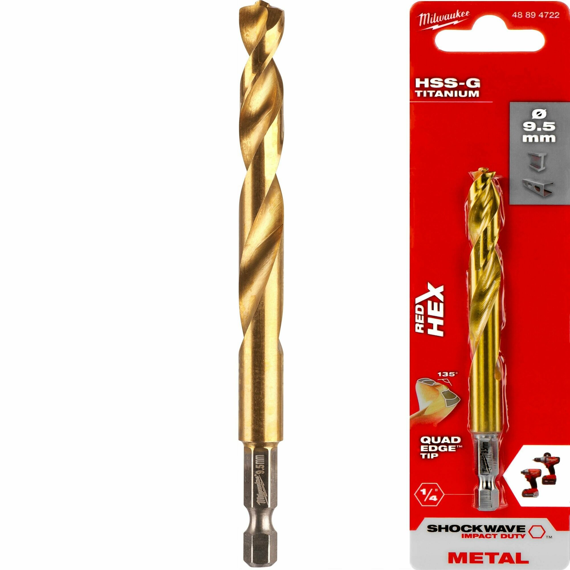 Сверло по металлу Milwaukee RedHEX HSS-G TiN Переменный шаг спирали