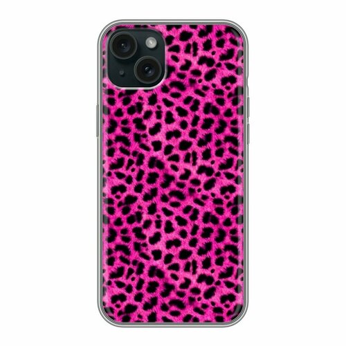 Дизайнерский силиконовый чехол для Айфон 15 Плюс / Iphone 15 Plus Розовый леопард полупрозрачный дизайнерский силиконовый чехол для айфон 15 плюс iphone 15 plus волк