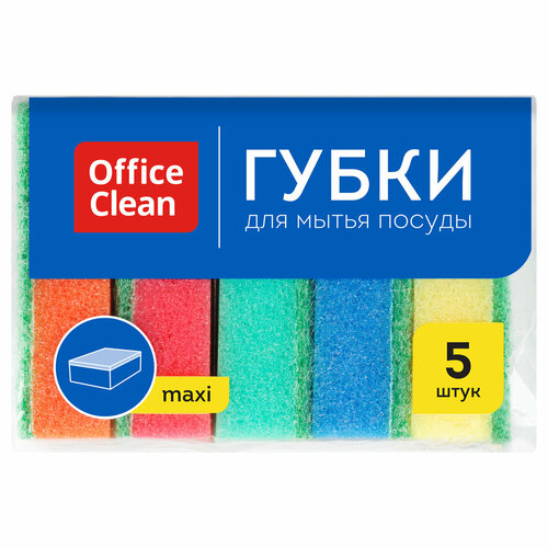 Губки для посуды OfficeClean, поролон с абразивным слоем, 80×53×26мм, 5шт.