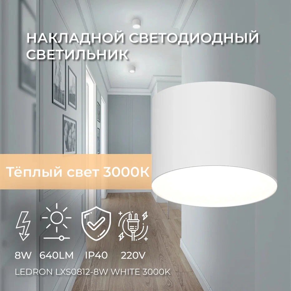 Накладной светодиодный влагостойкий светильник Ledron LXS0812-8W White 3000K
