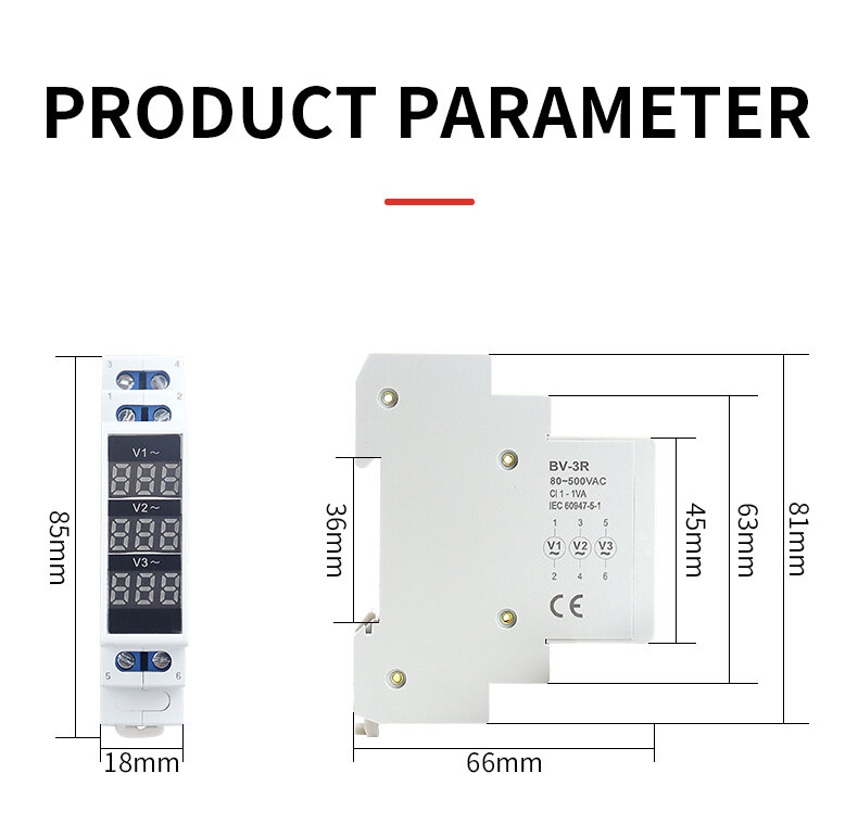 Вольтметр указатель напряжения на дин рейку 3ф трехфазный АС 80-500В