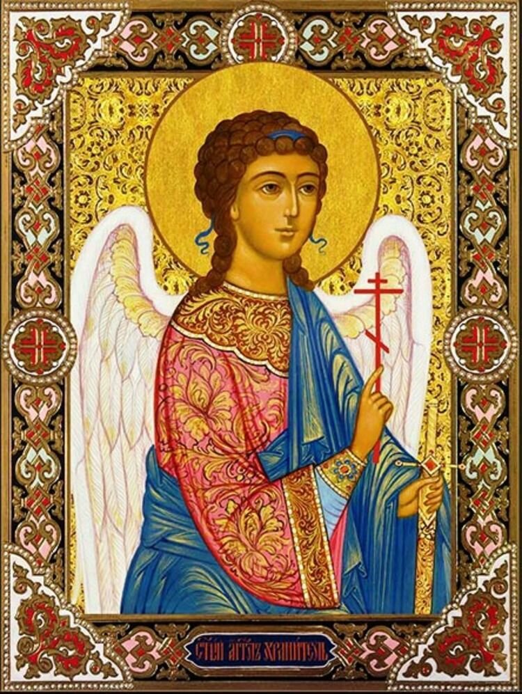 Икона Ангел-хранитель с крестом и мечом на дереве