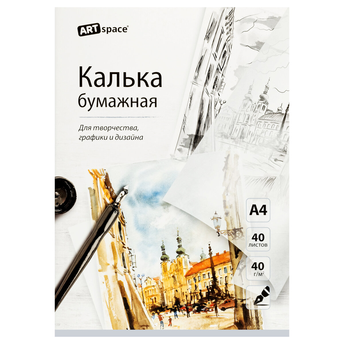 Калька под тушь А4 ArtSpace, 40л, 40г/м2, в папке