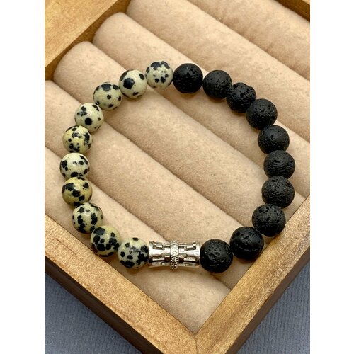 фото Браслет el tro, вулканическая лава, яшма, 1 шт., размер 16 см, размер m, диаметр 6 см, черный, бежевый