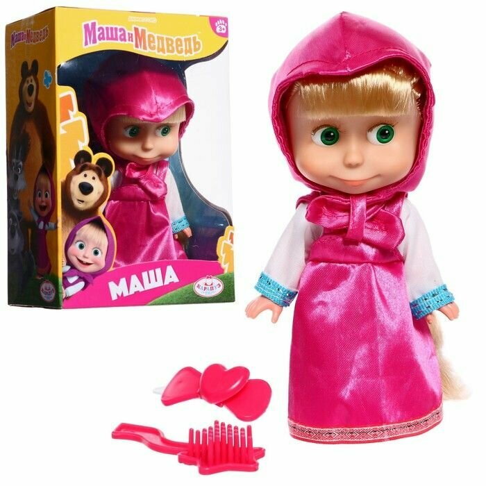 Кукла Маша и медведь, 15 см, без звука, в розовом платье
