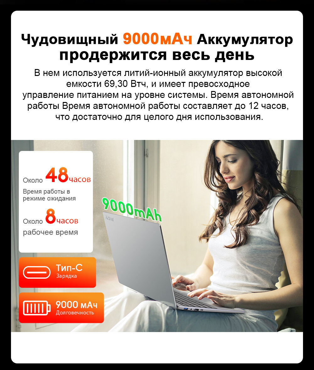 Ноутбук Ninkear A15 Plus 15,6-дюймовый IPS Full HD AMD Ryzen7 5700U 32 ГБ оперативной памяти + 1 ТБ PCIE 9000 мАч Офисный ноутбук Windows 11 — фото 14
