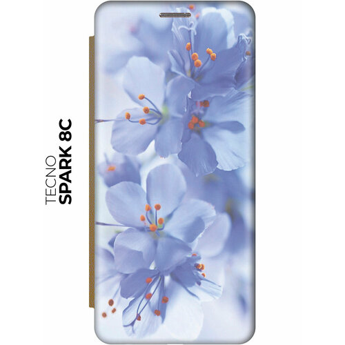 фото Чехол-книжка на tecno spark 8c / go 2022 / техно спарк 8с / го 2022 с рисунком "лазурные орхидеи" золотистый slvgo