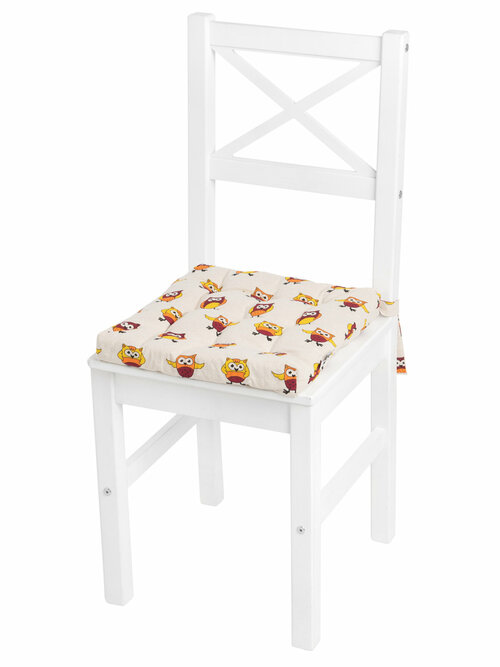 Подушка для стула/табурета KETT-UP ECO Совушки 40*40см мягкая, лен