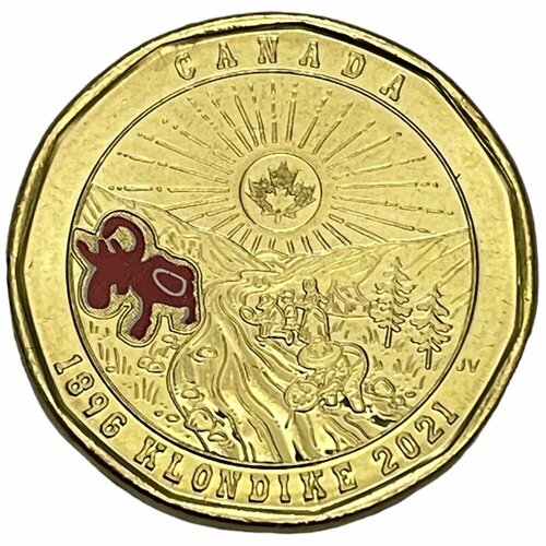 Канада 1 доллар 2021 г. (125 лет клондайкской золотой лихорадке) (Цветное покрытие) канада 1 доллар 2023 г элси макгилл цветное покрытие