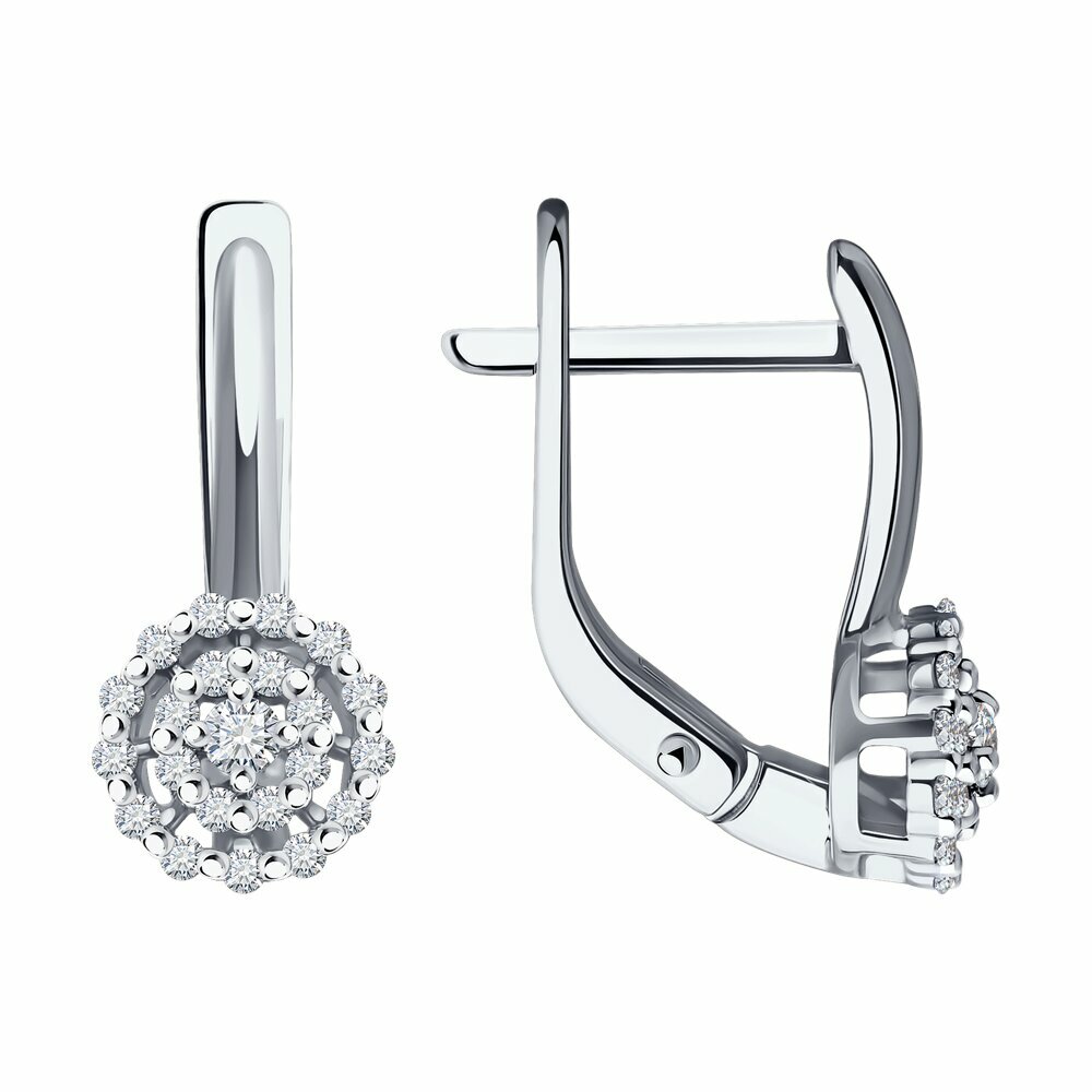 Серьги Diamant, белое золото, 585 проба, бриллиант, размер 16 мм, , золотистый