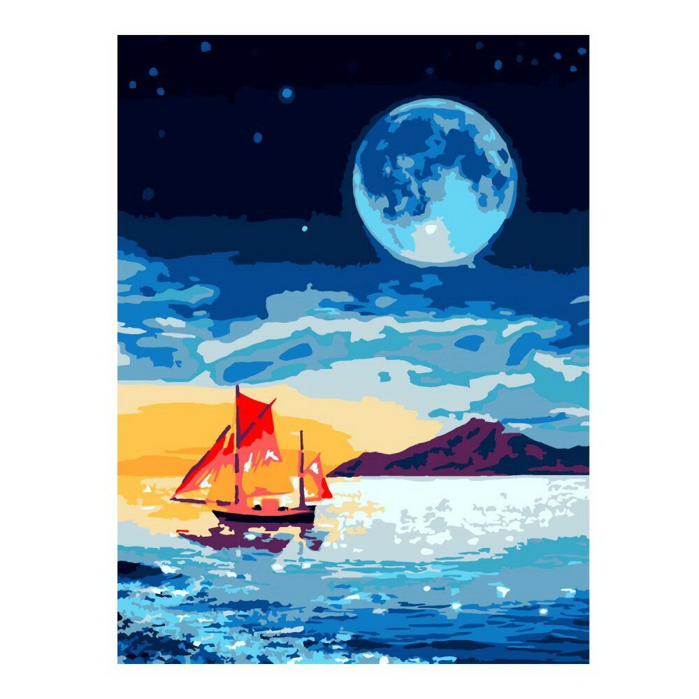 Набор для творчества LORI Картина по номерам холст на подрамнике Лунная ночь 30*40 см Рх-137