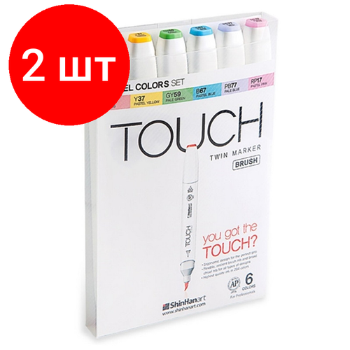 набор маркеров touch brush 2 пера долото и кисть 36 цветов основные тона Комплект 2 наб, Набор маркеров TOUCH BRUSH 6цв. пастельные тона 1200616