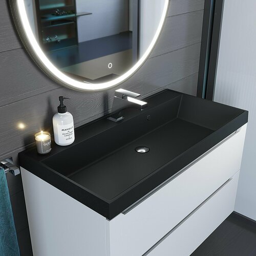 Раковина кварцевая для ванной Uperwood Classic Quartz 100х45х15 см, черная матовая, уголь