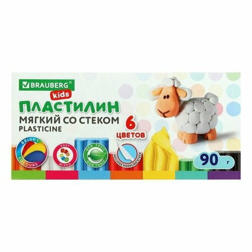 Пластилин мягкий, восковой, 6 цветов, 90 г, KIDS, со стеком (комплект из 11 шт)