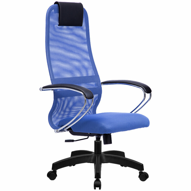 Кресло руководителя Метта SU-BK-8 PL ткань-сетка синяя №23 спинка-сетка топ-ган (101/001)