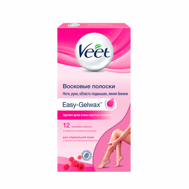 Восковые полоски для нормальной кожи Veet С Маслом Ши и Ароматом Ягод Асаи 12 шт