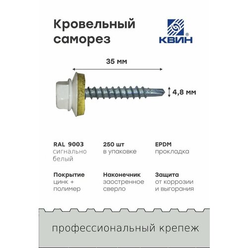 Саморезы кровельные Ral9003 4.8х35мм 250 шт