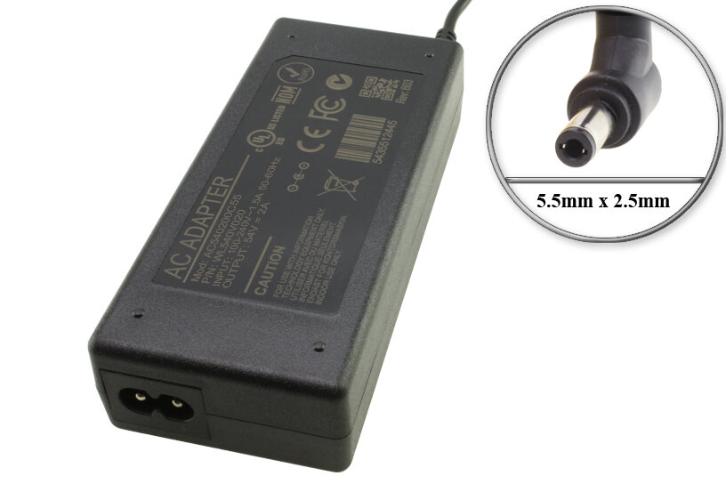 Адаптер (блок) питания 54V, 2A, 108W, 5.5mm x 2.5mm (AC540200C55), для сетевого POE оборудования, видеонаблюдения и других устройств.