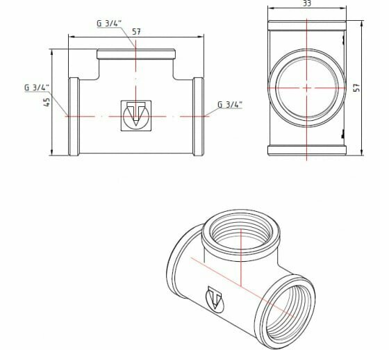 Тройник латунь никелированный 3/4" Valtec - фото №12